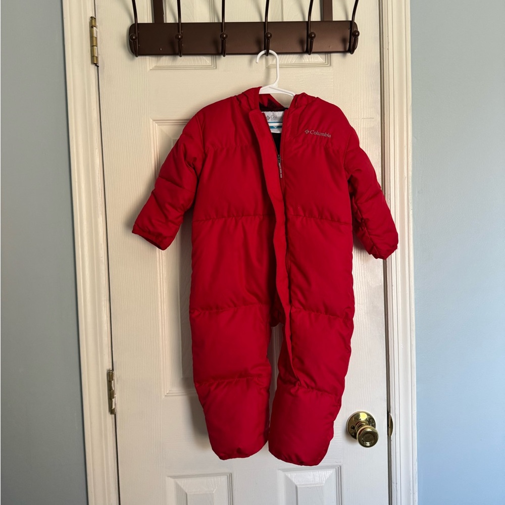 Columbia Red Insulated Kids One-Piece Snowsuit Down & Fleece Size 12-18M